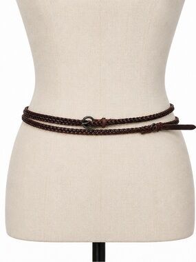 MARC CAIN Brown Braided Leather Wrap Belt Boho Festival OS